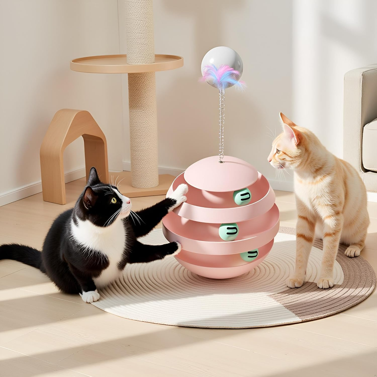 3‑in‑1 Spinning Feather & Rolling Cat Toy