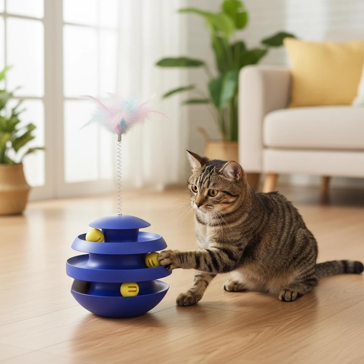 3‑in‑1 Spinning Feather & Rolling Cat Toy