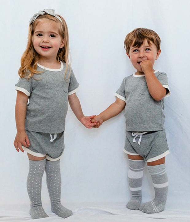 Kids Ribbed Bamboo 2-Piece Shirt & Shorts Set
