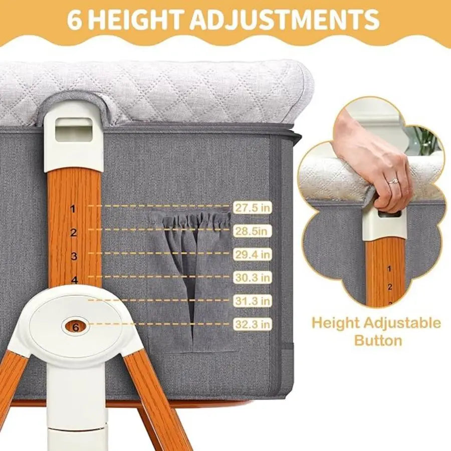 B3-in-1 Portable Baby Bedside Bassinet & Foldable Crib
