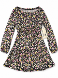 Girls Floral Long Sleeve Dress with Bow – One Step Up