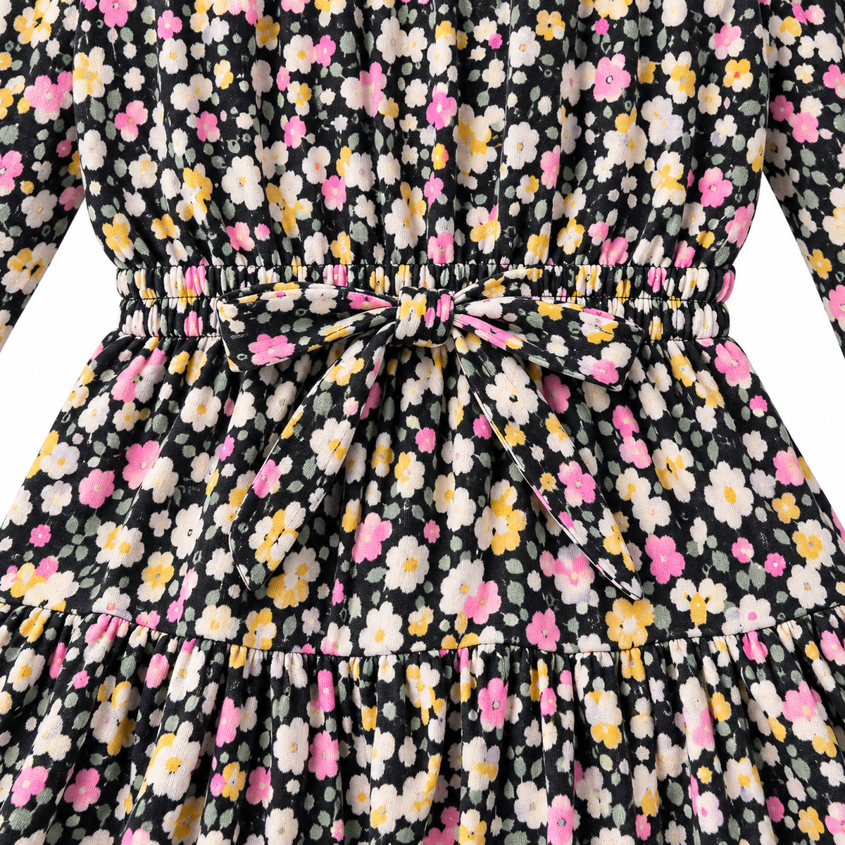Girls Floral Long Sleeve Dress with Bow – One Step Up