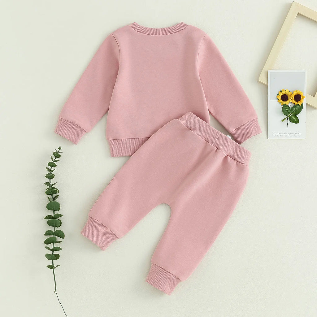 Citgeett Autumn Toddler Baby Girls Outfit Letters Print Long Sleeve Crew Neck Sweatshirt Elastic Waist Pants Fall Clothes