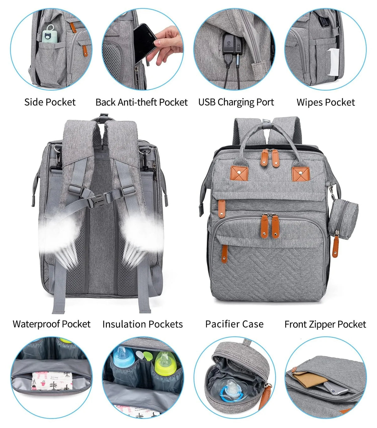 Large Capacity Baby Diaper Bag Backpack with Changing Pad