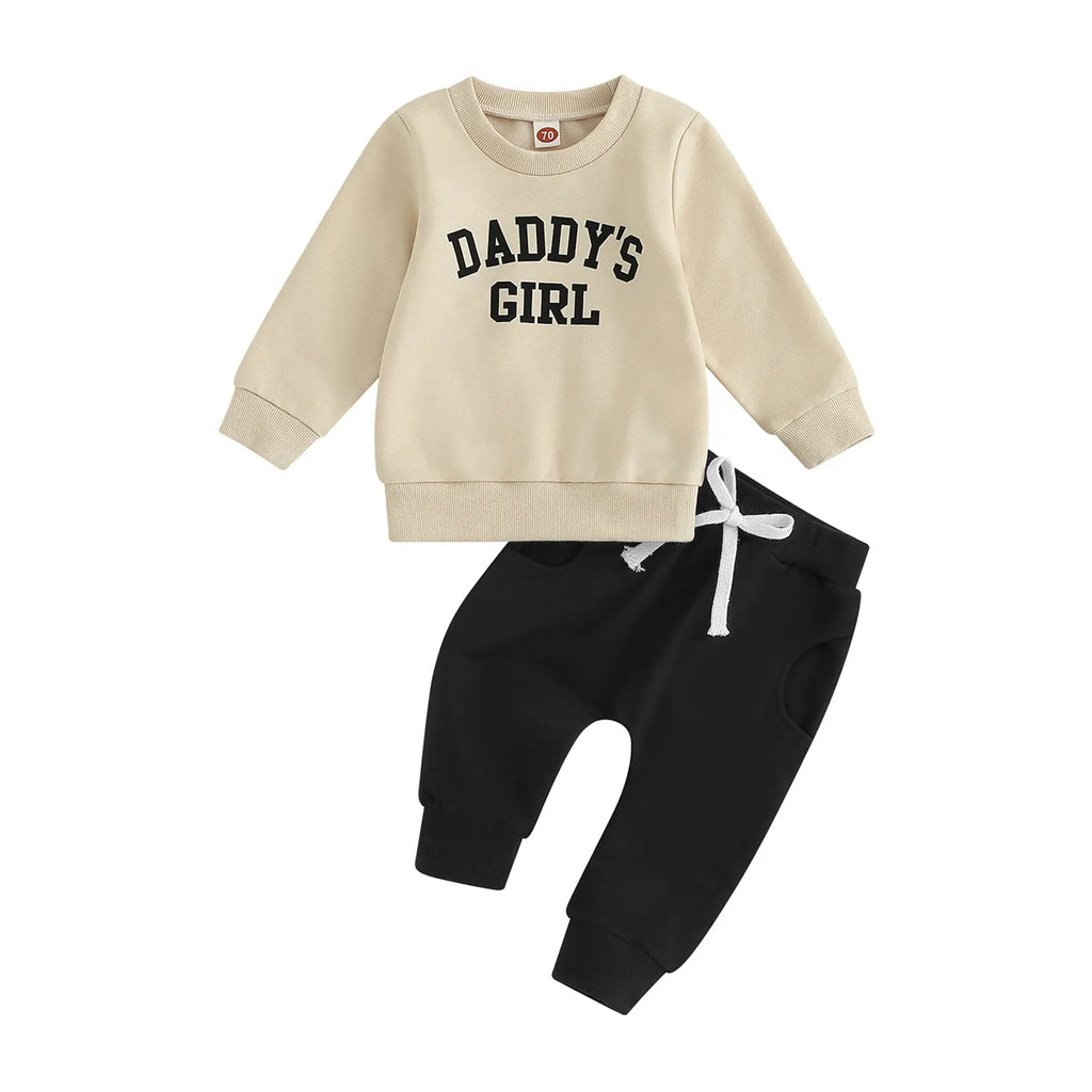 Citgeett Autumn Toddler Baby Girls Outfit Letters Print Long Sleeve Crew Neck Sweatshirt Elastic Waist Pants Fall Clothes