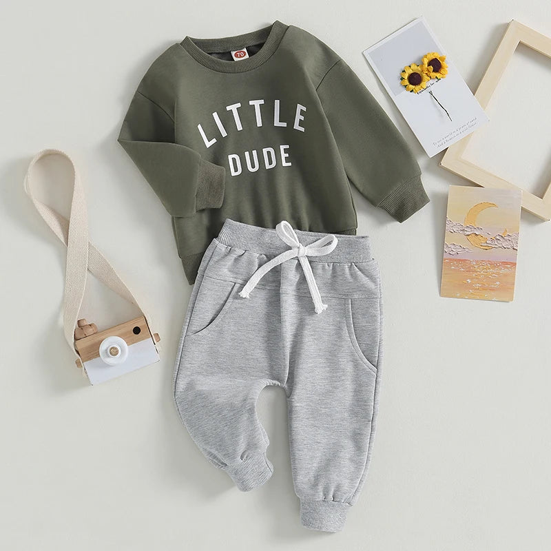 Toddler Boys Fall Outfit Set – Letter Print Sweatshirt & Pants