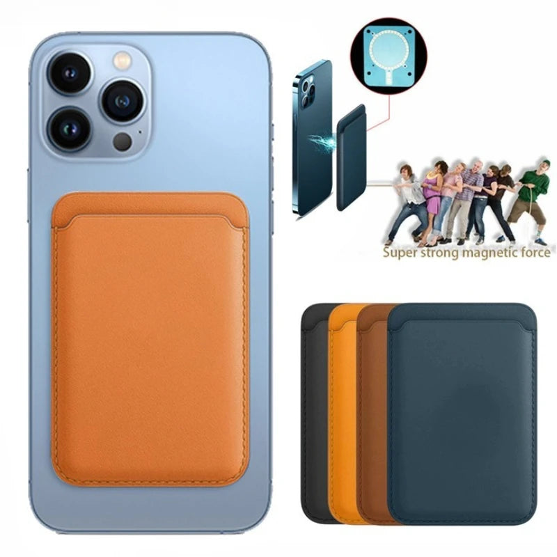 Magnetic Leather Card Sleeve Card holder for Phone 17 16 15 14 13 12, Men & Women Adhesive Back Case, Portable Card Pocket Cover