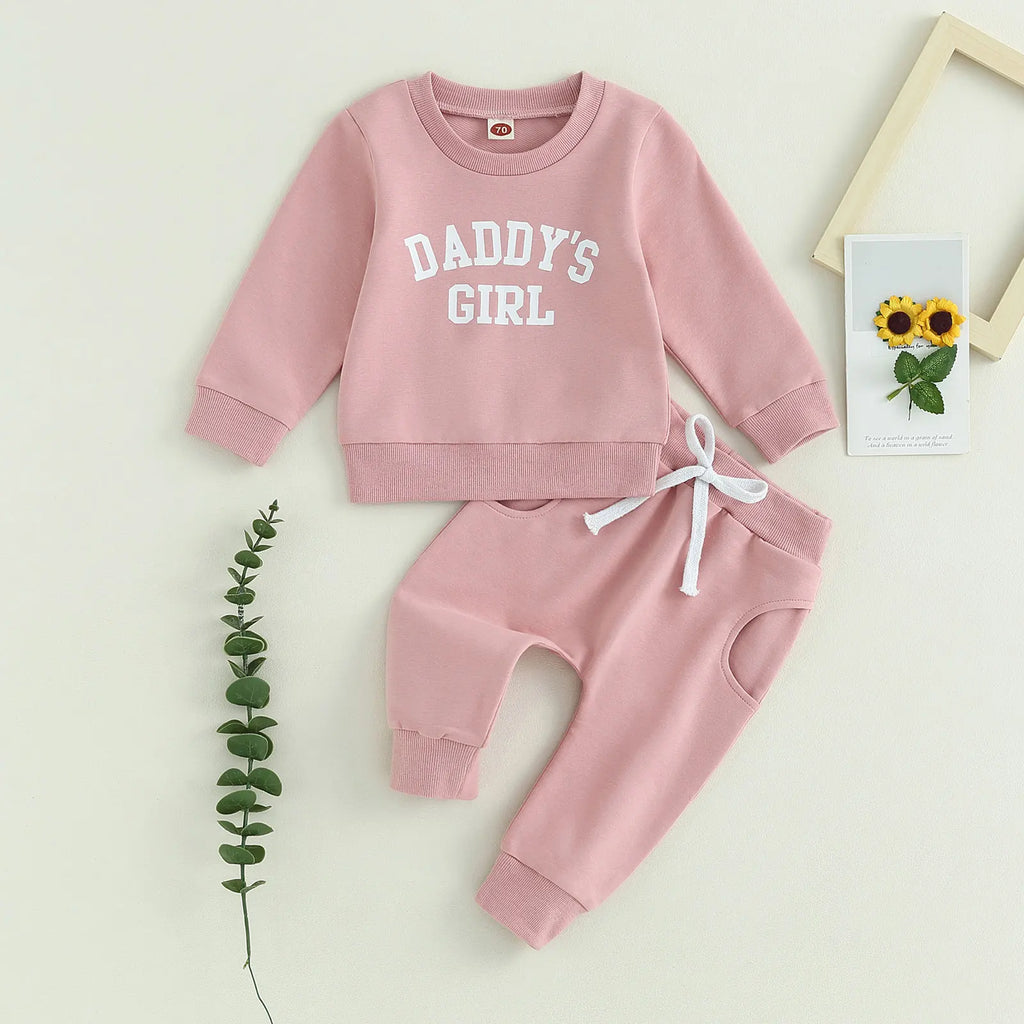 Citgeett Autumn Toddler Baby Girls Outfit Letters Print Long Sleeve Crew Neck Sweatshirt Elastic Waist Pants Fall Clothes