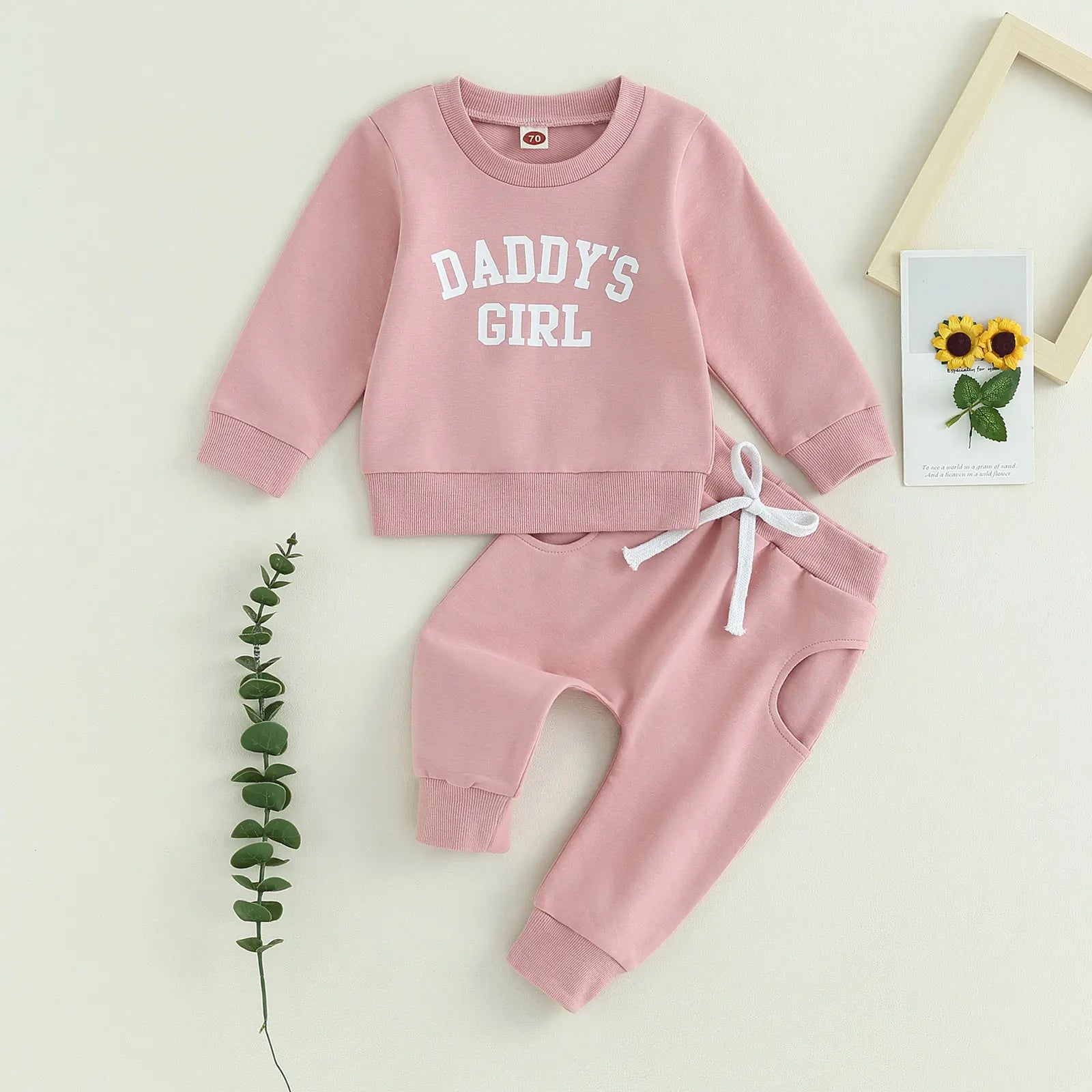 Citgeett Autumn Toddler Baby Girls Outfit Letters Print Long Sleeve Crew Neck Sweatshirt Elastic Waist Pants Fall Clothes