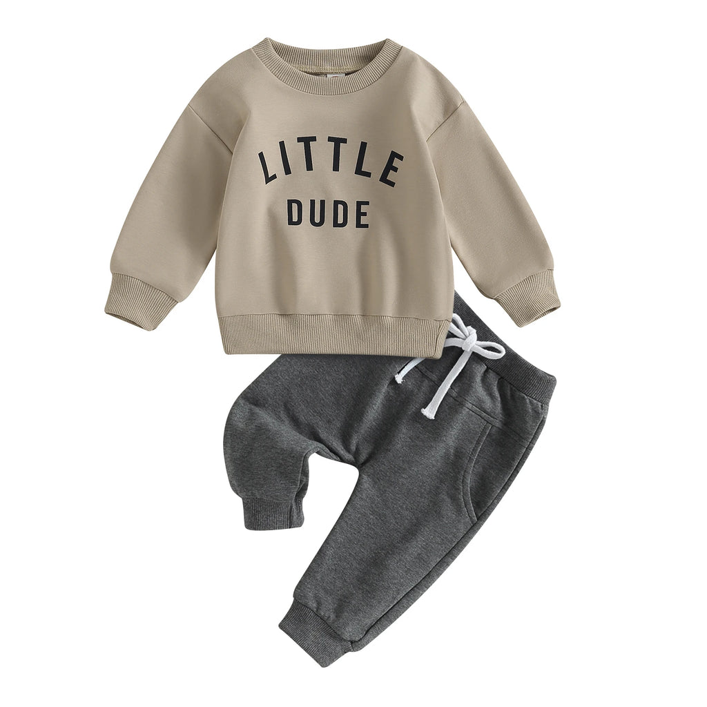 Toddler Boys Fall Outfit Set – Letter Print Sweatshirt & Pants