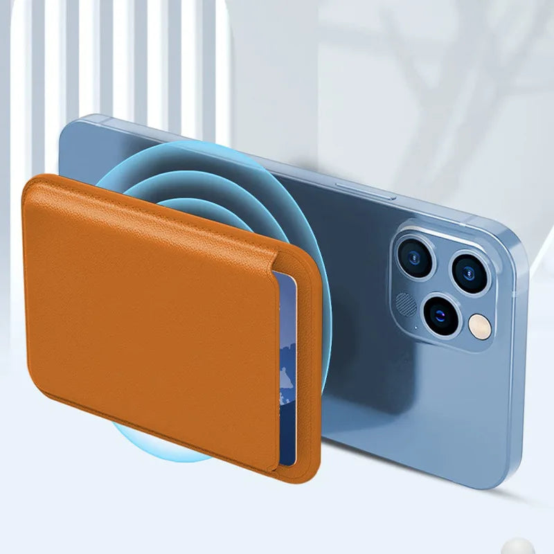 Magnetic Leather Card Sleeve Card holder for Phone 17 16 15 14 13 12, Men & Women Adhesive Back Case, Portable Card Pocket Cover