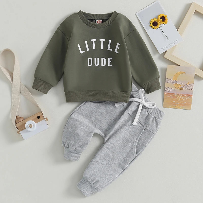 Toddler Boys Fall Outfit Set – Letter Print Sweatshirt & Pants