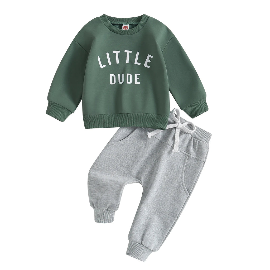 Toddler Boys Fall Outfit Set – Letter Print Sweatshirt & Pants