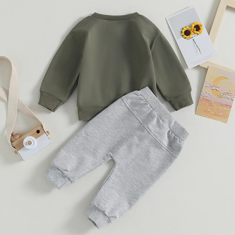 Toddler Boys Fall Outfit Set – Letter Print Sweatshirt & Pants