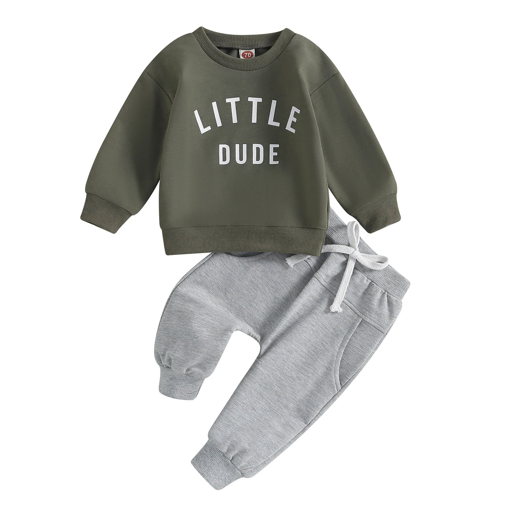Toddler Boys Fall Outfit Set – Letter Print Sweatshirt & Pants