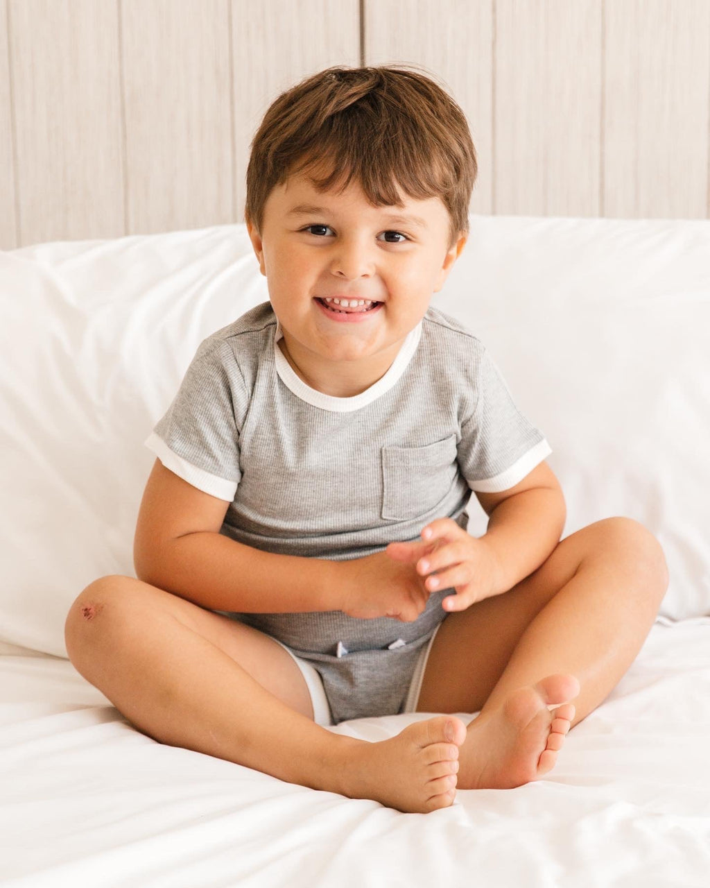 Kids Ribbed Bamboo 2-Piece Shirt & Shorts Set