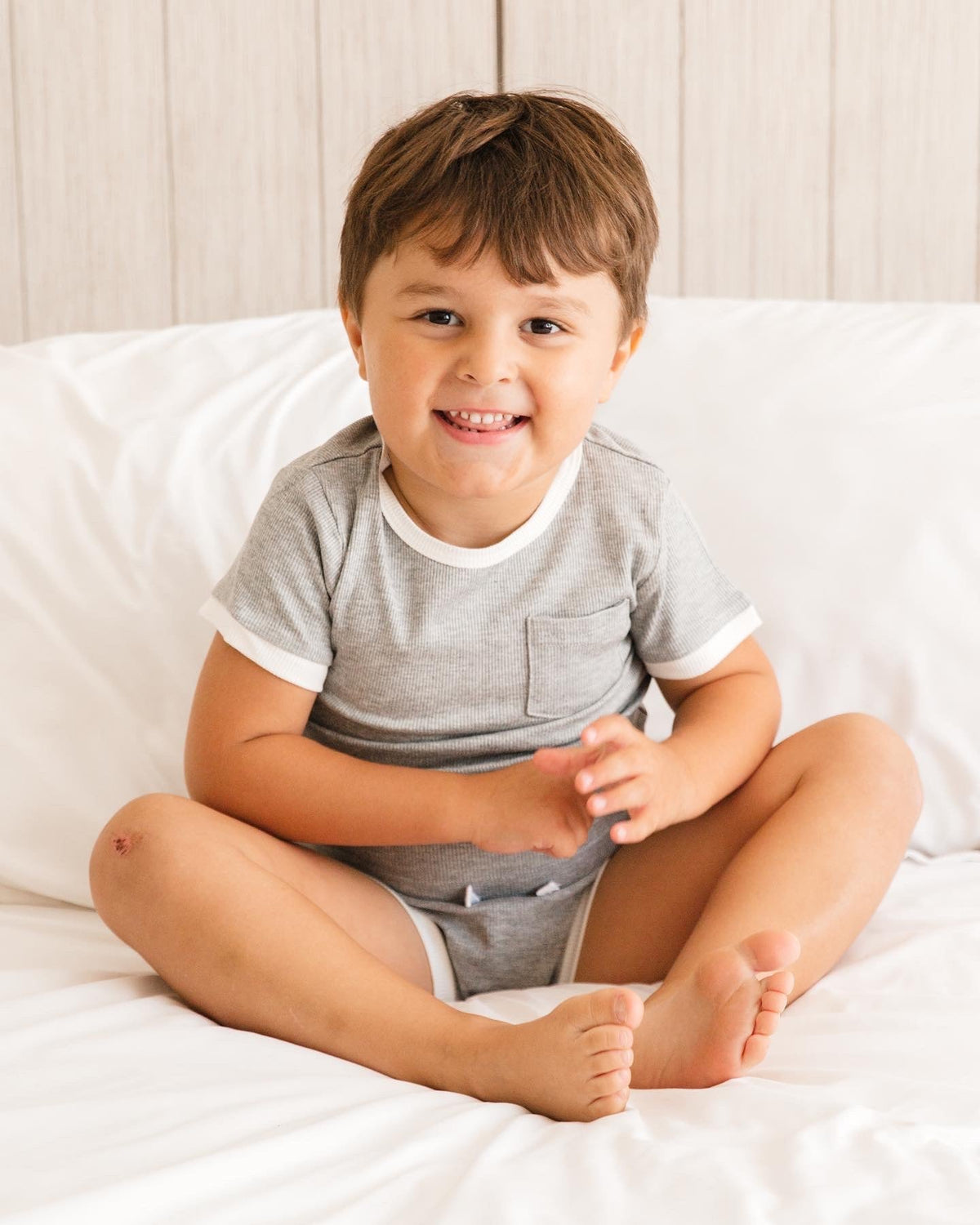 Kids Ribbed Bamboo 2-Piece Shirt & Shorts Set