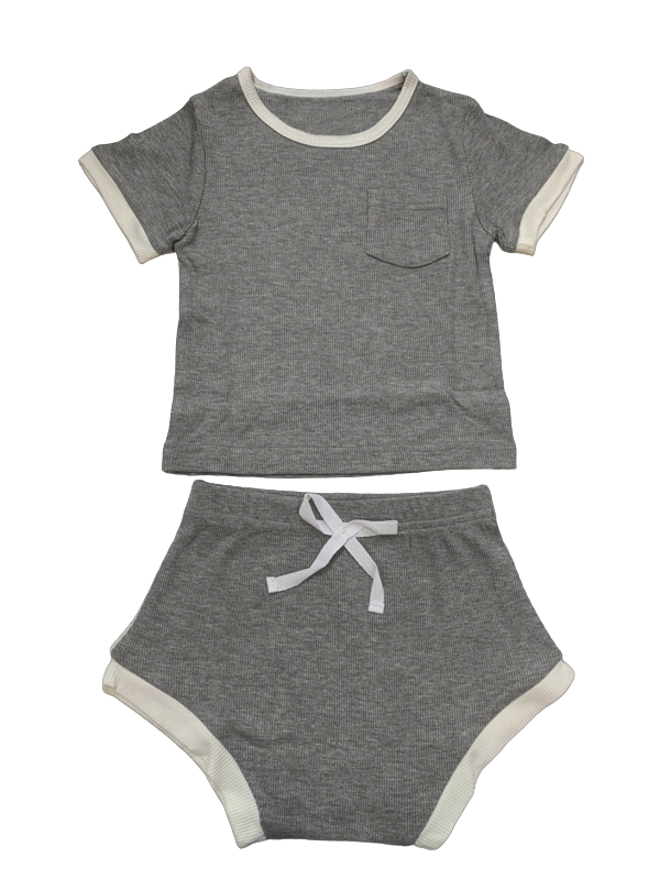 Kids Ribbed Bamboo 2-Piece Shirt & Shorts Set